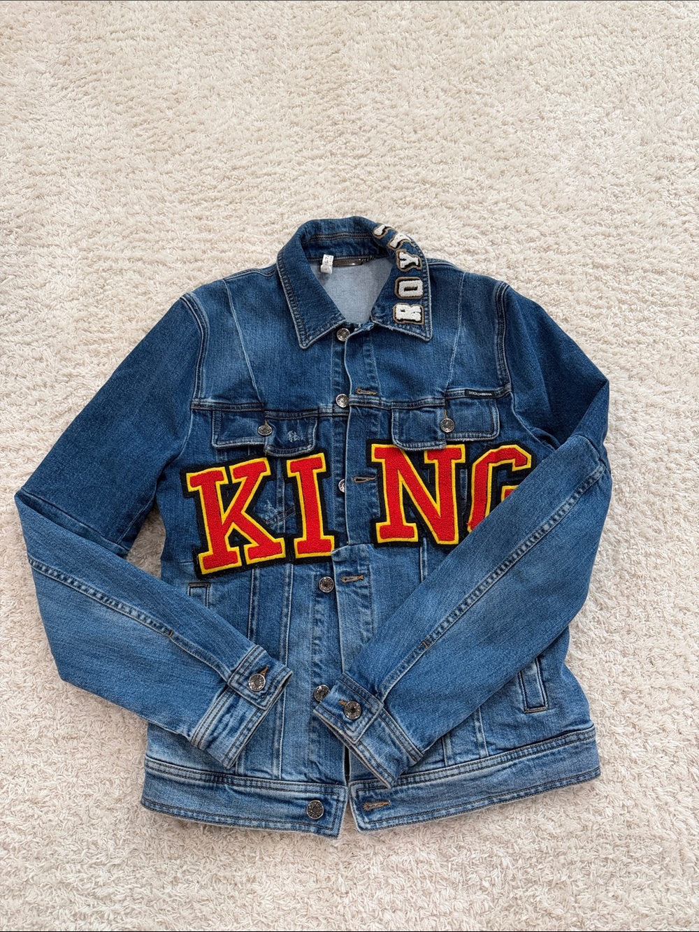 Dolce & Gabbana KING Denim Jacket Mens IT 48 Blue Embroidered Made in Italy Rare